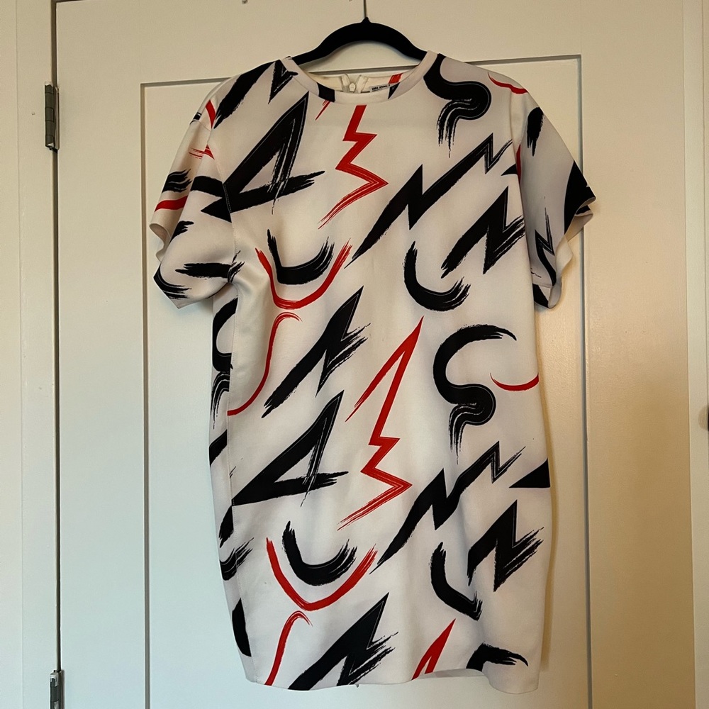 Zara white navy and red shirt dress